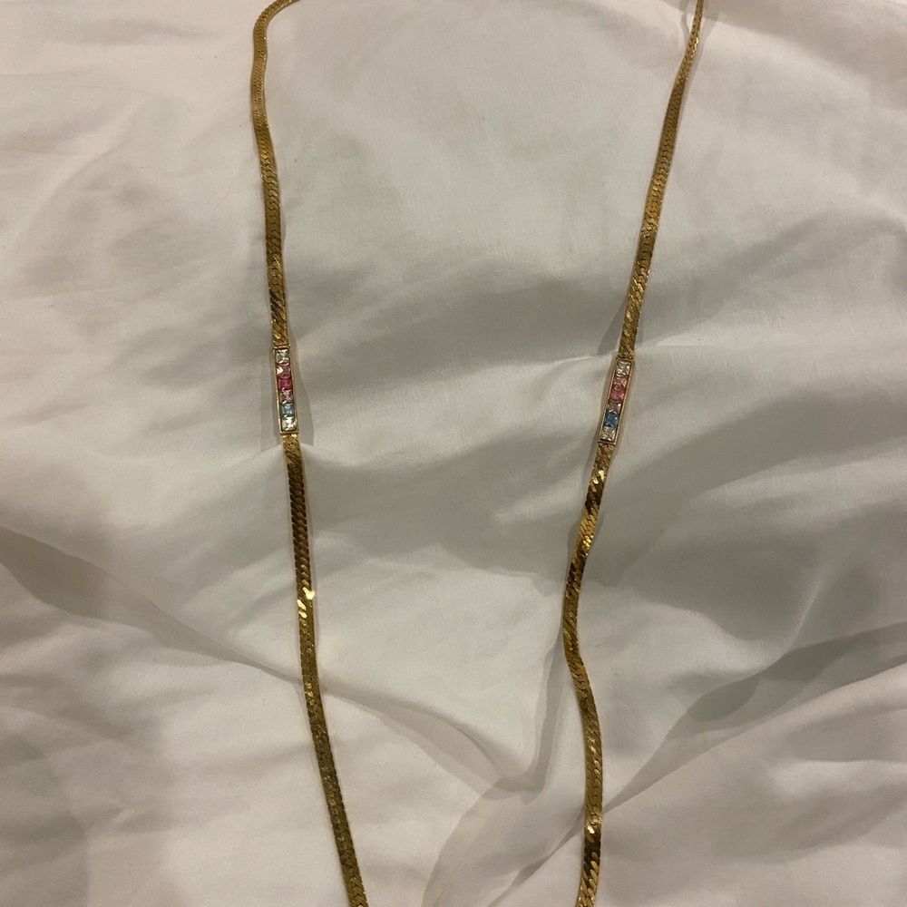 Elegant Vintage Givenchy Gold Necklace with Multicolor Crystal Accents